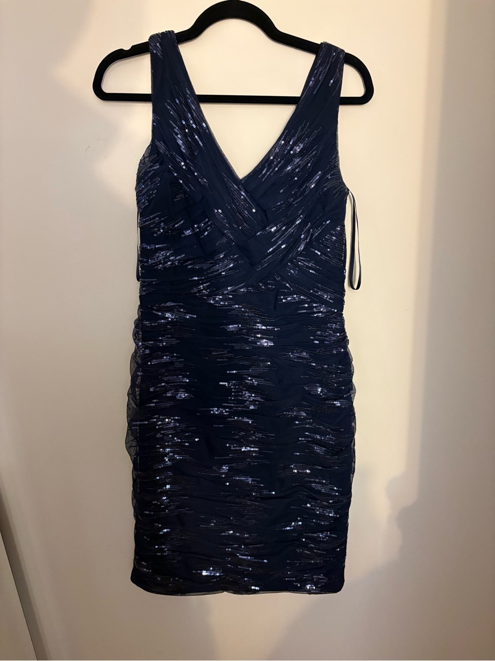 LAUREN Ralph Lauren EVENING Sheath Dress Size 8 Navy Blue Sequins Ruched